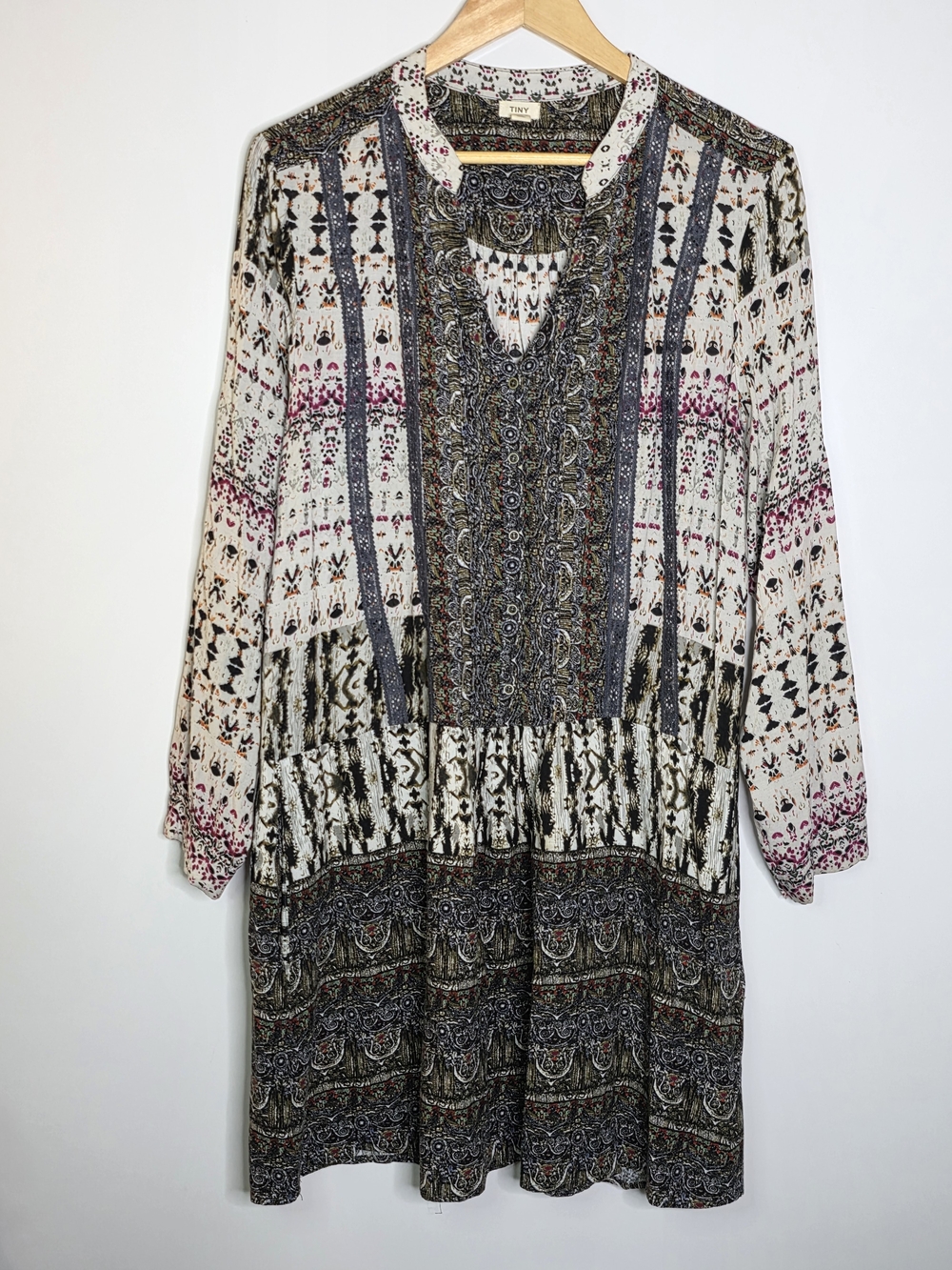 Anthropologie TINY Colorful floral long sleeve tunic drop waist dress Size XL